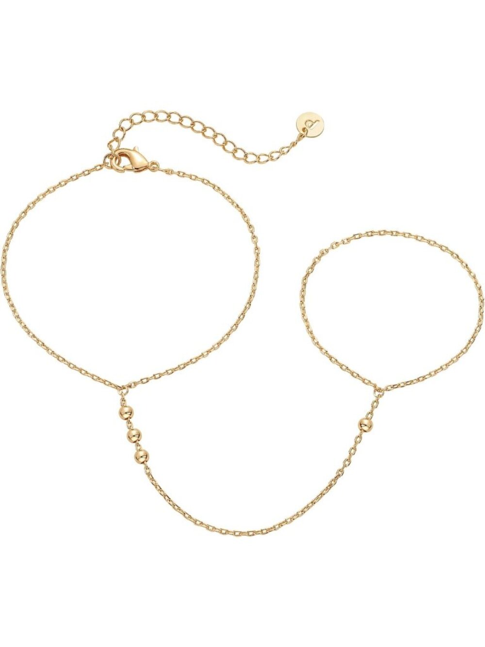 Elegant 14K Gold Plated Hand Chain Bracelet for Women - Adjustable Ring Design